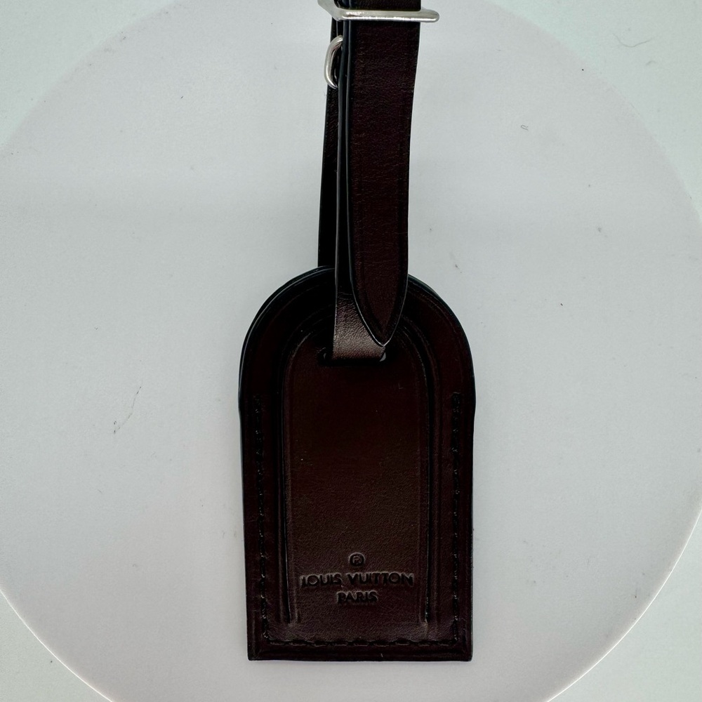 Louis Vuitton Chocolate Brown Leather Luggage Tag | Silver Hardware